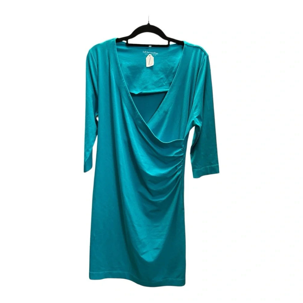 Soft Surroundings Wear Anywhere Dress Turquoise 3/4 Sleeve Pullover Size L - Picture 2 of 5